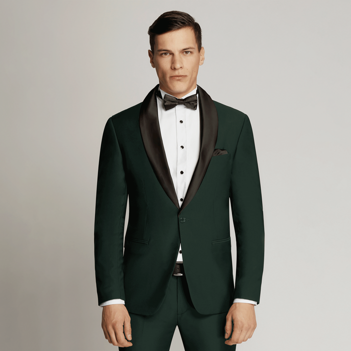 Charles Fine Twill Plain Shawl Lapel Green Jacket