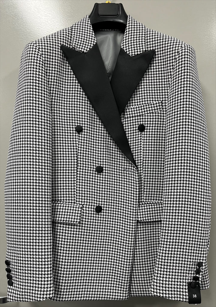 Black & White Double Breasted Satin Lapel Jacket